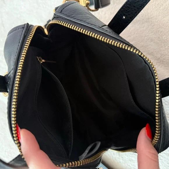 Fossil Mini Carli Satchel Crossbody Black Leather Gold Hardware - Picture 8 of 8